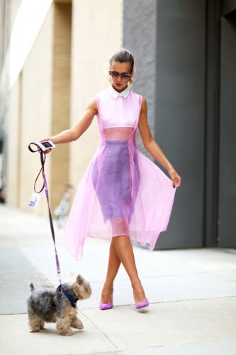 Natalie Joos with her dog in New York  for Modates.gr